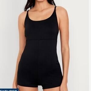 Old navy NWT textured swim romper one piece black tie back padded